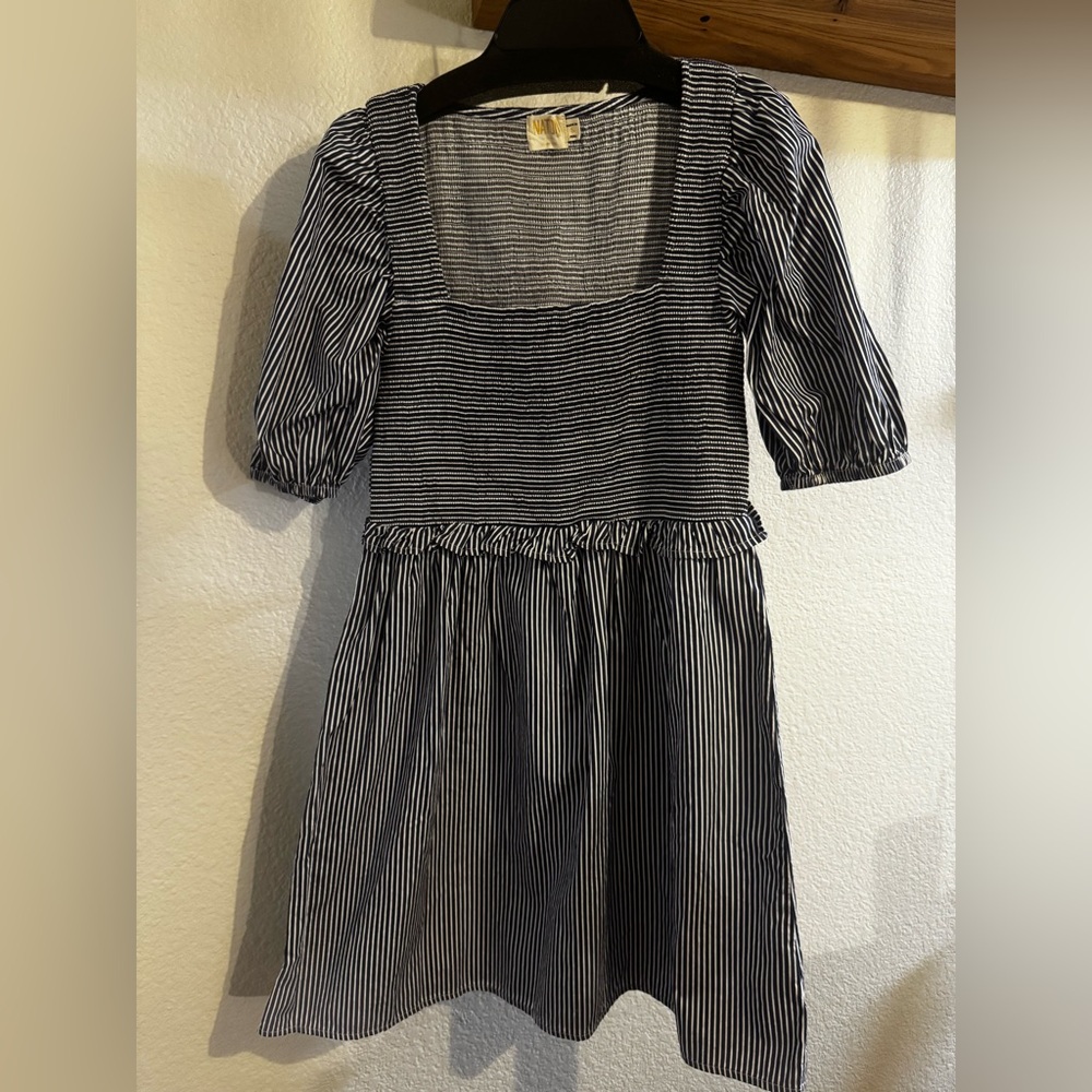 Nation LTD  Smocked Striped Navy and White Woman’s  Dress- Small